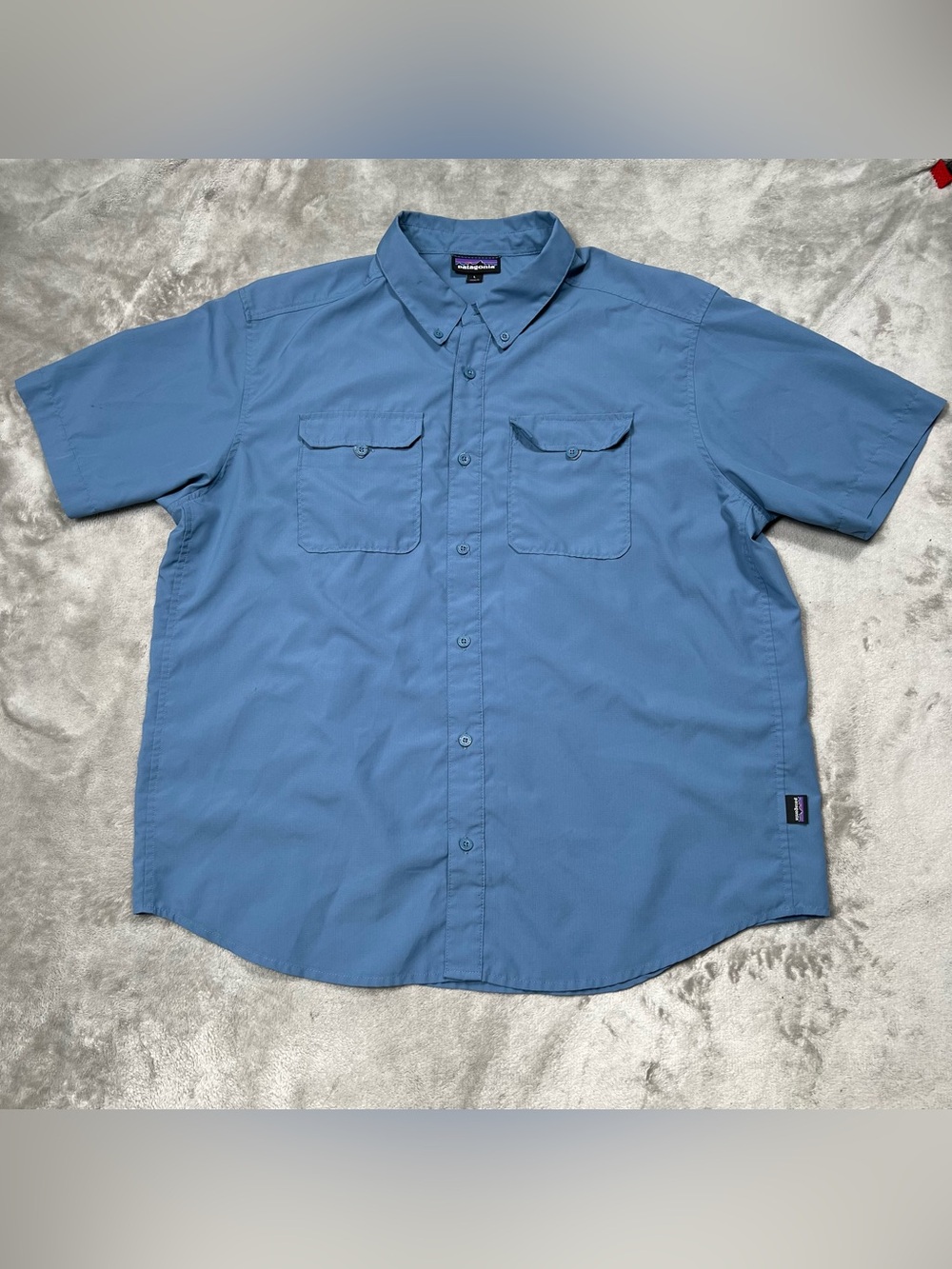 Patagonia Self Guided Hike Shirt Mens L Pigeon Blue S/S Vented Outdoors 41905